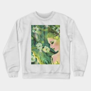 The green fairy with moonflowers By Renee L. Lavoie Crewneck Sweatshirt